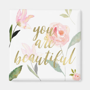 Goldrosa BlumenAquarell sind Sie schön Magnet