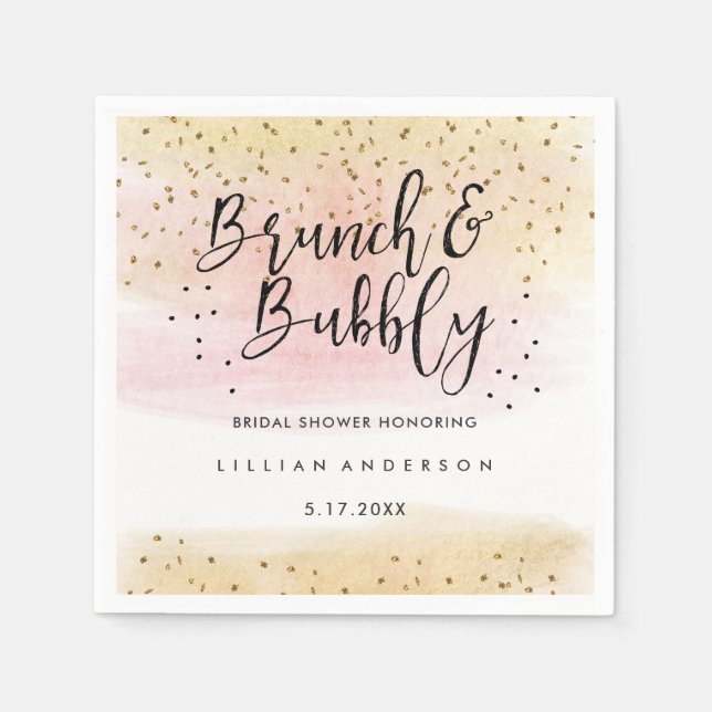 Goldrosa Brunch und Bubbly Brautparty Napkin Serviette (Vorderseite)