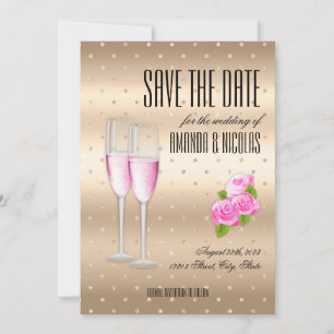 Goldrosa Champagner Save the Date Hochzeit Einladung