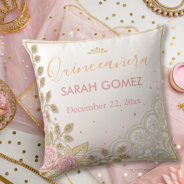 goldrosa, elegante Quinceanera Kissen (Von Creator hochgeladen)