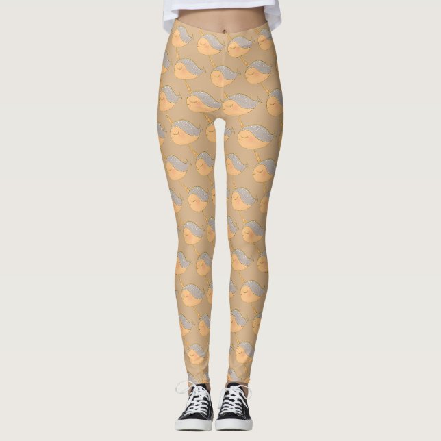 Goldrosa Glitzer Narwhal Unicorn Leggings (Vorderseite)