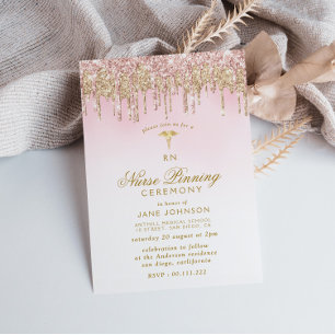 Goldrosa Glitzer Nurse-Gewinnerei Einladung