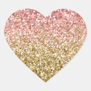 Goldrosa Glitzy Sparkle Glitzer Herz-Aufkleber