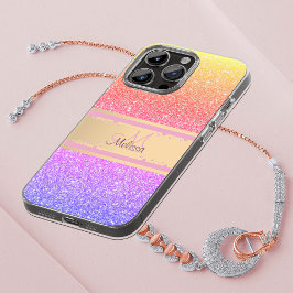 Goldrosa Lila Ombre Glittery Glam Name Monogram Case-Mate iPhone 14 Pro Max Hülle