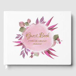 Goldrosa Moderne Elegante Hochzeit mit floralen Wa Gästebuch