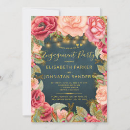 Goldrosa Rosenleuchten-Party Einladung