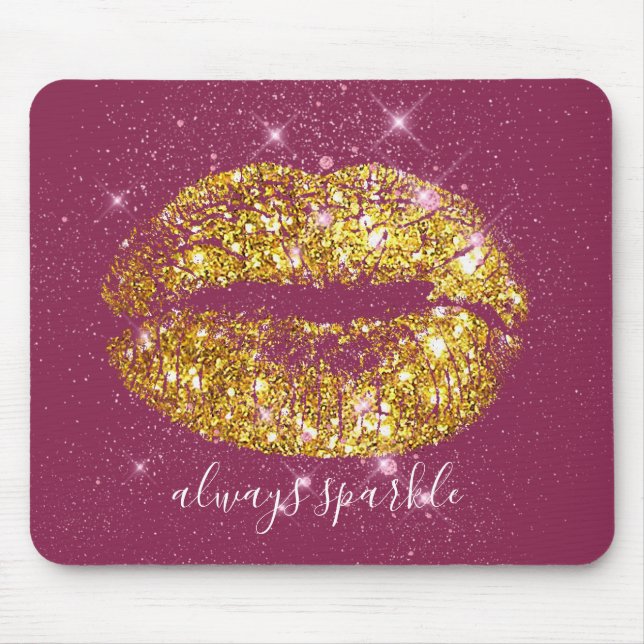 Goldrosa schicke Schein-Lippen Mousepad (Vorne)