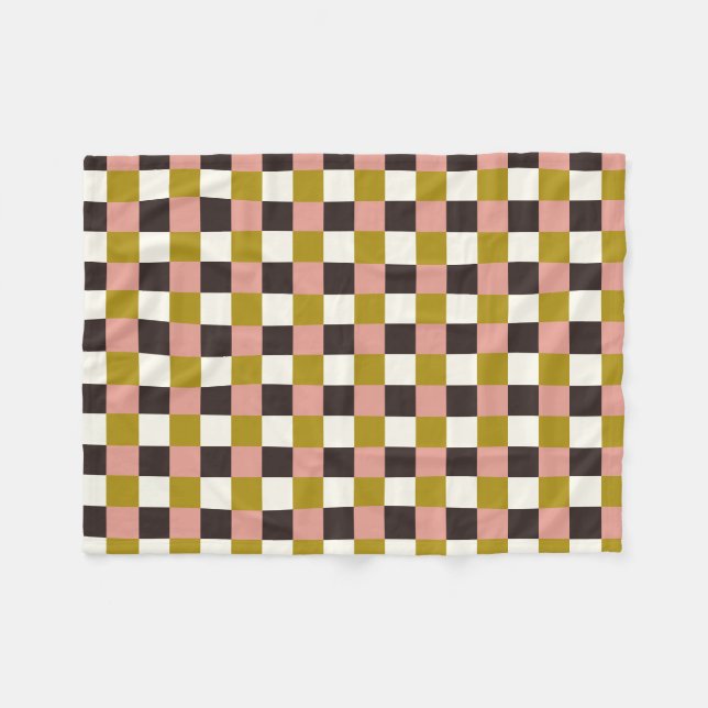 Goldrosa Schokolade Elfenbein Kariert Fleecedecke (Vorderseite (Horizontal))