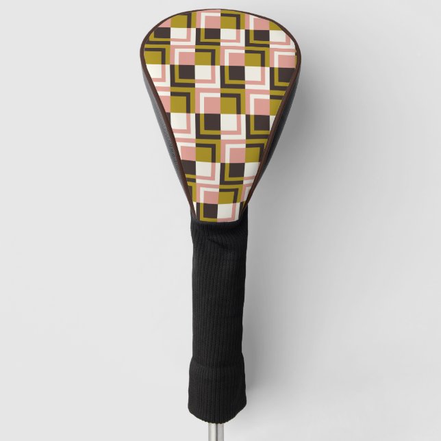 Goldrosa Schokolade Elfenbein Kariert Golf Headcover (Vorderseite)