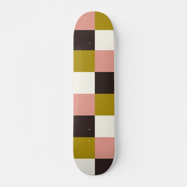 Goldrosa Schokolade Elfenbein Kariert Skateboard (Vorne)