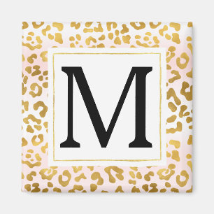 Goldrosa Weißleopard Print Monogram Magnet