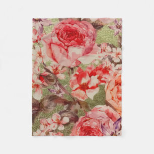 GoldRosen-Blumenblüten-HimbeerrosaWatercolor Fleecedecke