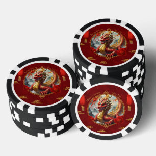 Goldrot chinesischer Drache wünschen Ihnen ein glü Pokerchips