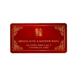 Goldrote chinesische Hochzeitsetiketten Adressaufkleber