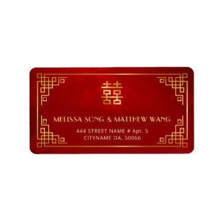 Goldrote chinesische Hochzeitsetiketten Adressaufkleber