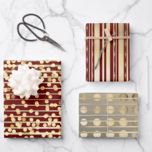 Goldrote Konfetti-Streifen elegantes formales Must Geschenkpapier Set