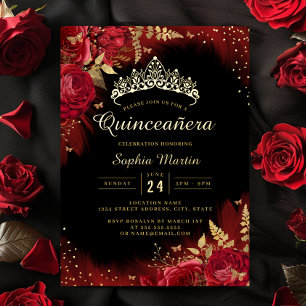 Goldroter Schmetterling Floral Quinceanera  Folieneinladung
