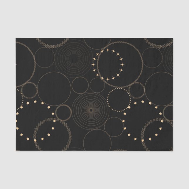 Goldrunden Astrografie-Astro-Diagramm auf schwarz  Seidenpapier (Vorderseite)