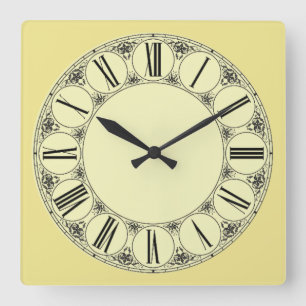 Goldrutenfarbenes und blassgelbes Zifferblatt mit Quadratische Wanduhr