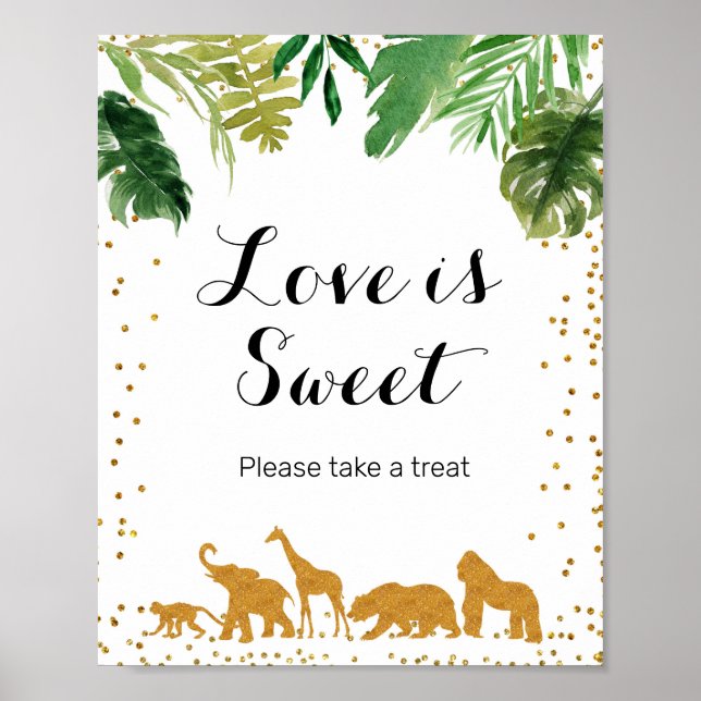Goldsafari-Tier Wasserfarbe Liebe ist Sweet Sign Poster (Vorne)