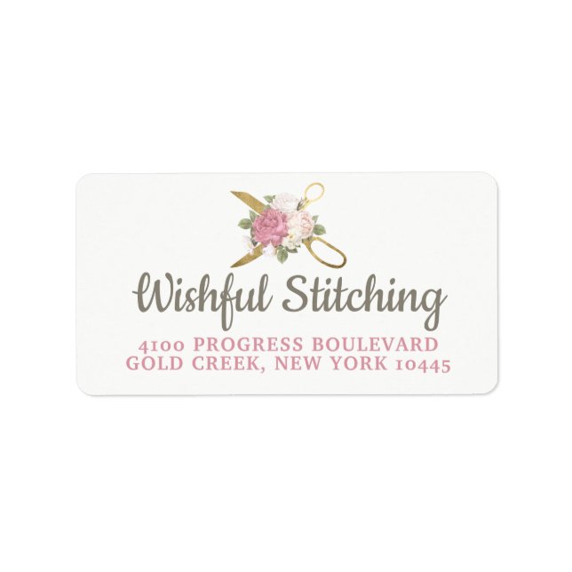 Goldsägeschere und Shabby Chic-Blumenadresse Adressaufkleber (Vorne)