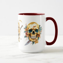 Goldschädel auf weißer Tasse