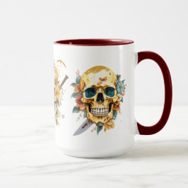 Goldschädel auf weißer Tasse