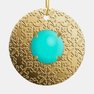 Goldschatten mit türkisfarbenem Imitat Keramik Ornament