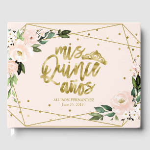 Goldschaum-Rosé-Blumen-Gästebuch für Quinceanera Gästebuch