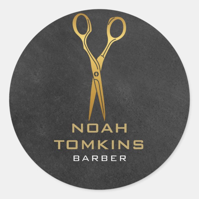 Goldschere Barber Chalkboard Runder Aufkleber (Vorderseite)