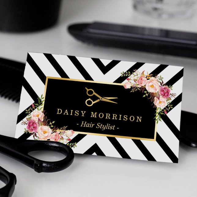 Goldschere Blumenhaar Stylist Schönheitssalon Visitenkarte (Von Creator hochgeladen)