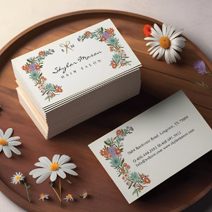 Goldschere Blumenhaar Stylist Weiß Visitenkarte