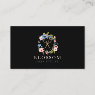 Goldschere Blumenmuster-Logo-Frisur Stylist-Salon Visitenkarte