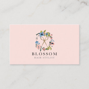 Goldschere Blumenmuster-Logo-Frisur Stylist-Salon Visitenkarte
