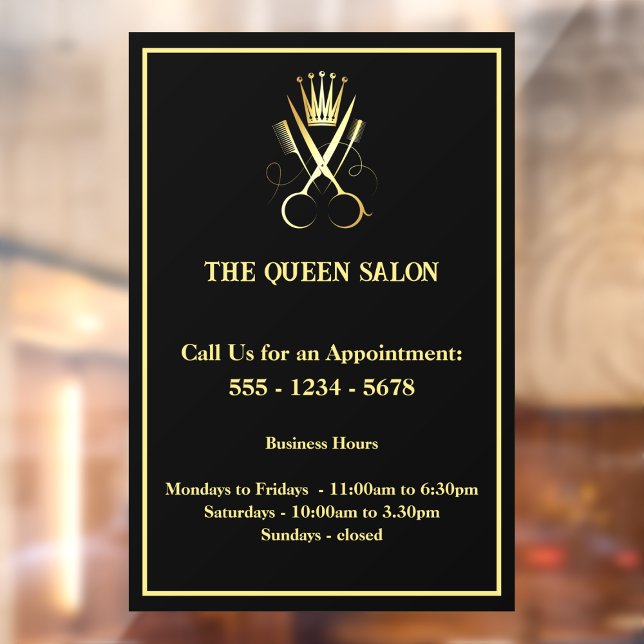 Goldschere Friseur Salon Öffnungszeiten Fensteraufkleber (Von Creator hochgeladen)