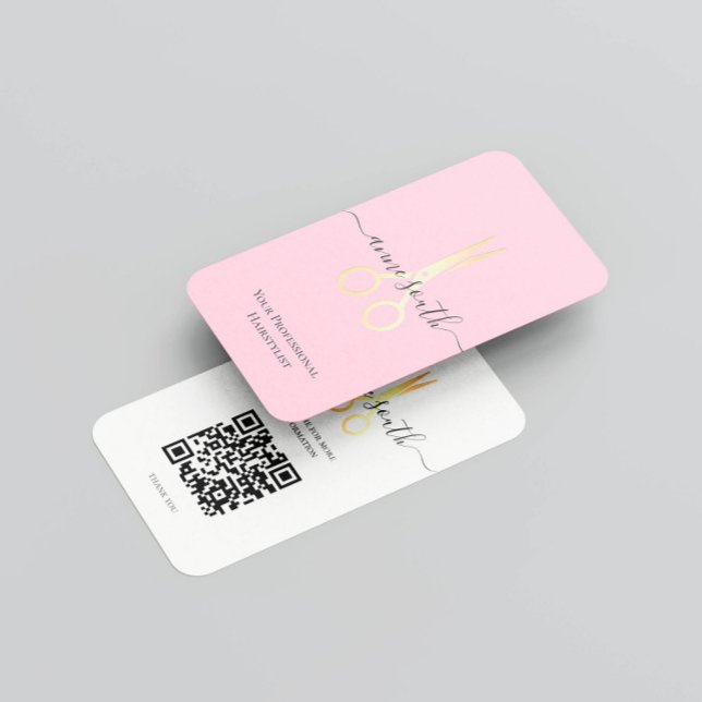 Goldschere Friseursalon QR Pink Visitenkarte (Von Creator hochgeladen)