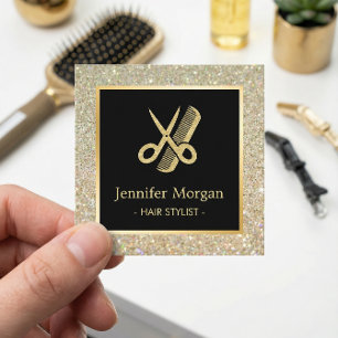 Goldschere Glitzer Comb Haar Stylist Friseur Salon Quadratische Visitenkarte