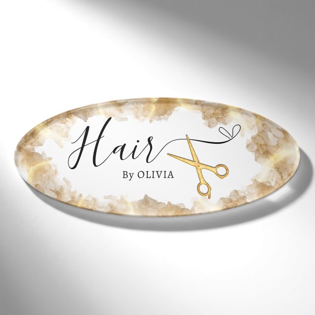 Goldschere Haar Cut Schönheitssalon Elegante Namenschild (Vorderseite)
