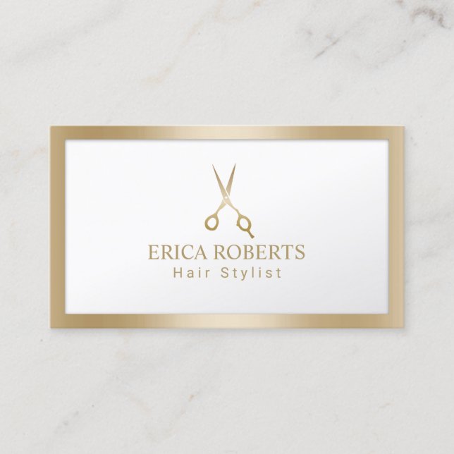 Goldschere Haar Stylist Schönheitssalon Goldrahmen Visitenkarte (Vorderseite)