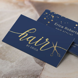 Goldschere Typografie Haar Stylist Navy Blau Visitenkarte