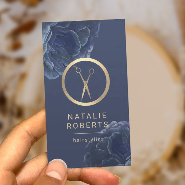 Goldschere Vintag Blauer Blumenhaarstiel Visitenkarte (Von Creator hochgeladen)