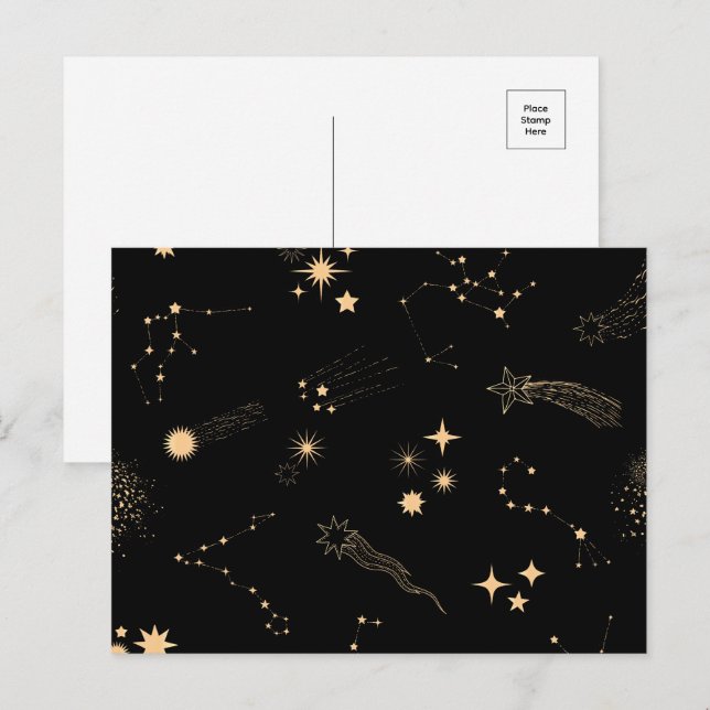 Goldschießsterne comicieren Himmel Nacht Postkarte (Vorne/Hinten)