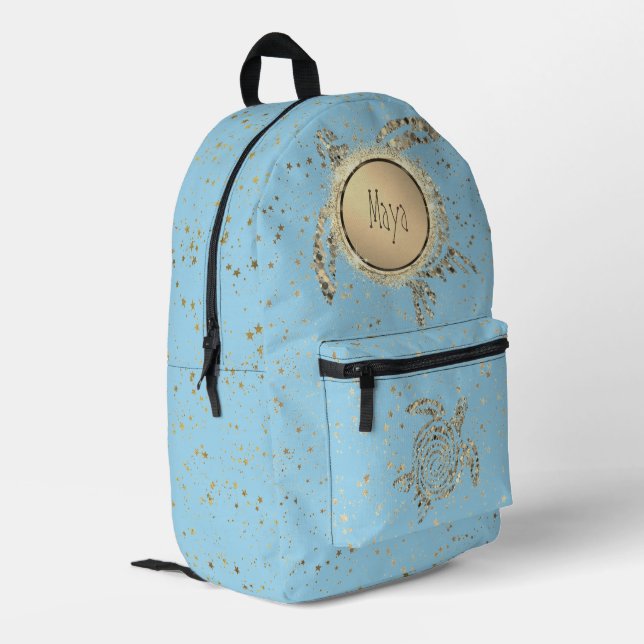 Goldschildkröte Glitzer Blau Personalisiert Bedruckter Rucksack (Rückseitige Ecke links)
