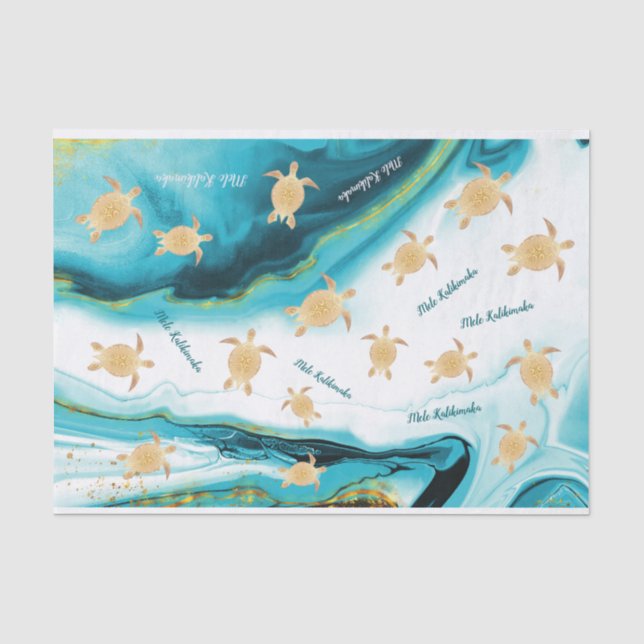 Goldschildkröte Weiße Aquamarine Tinte Mele Kaliki Seidenpapier (Vorderseite)