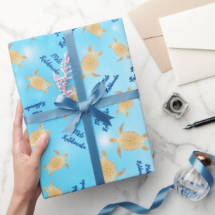 Goldschildkröten Blauer Glitzer   Mele Kalikimaka Geschenkpapier