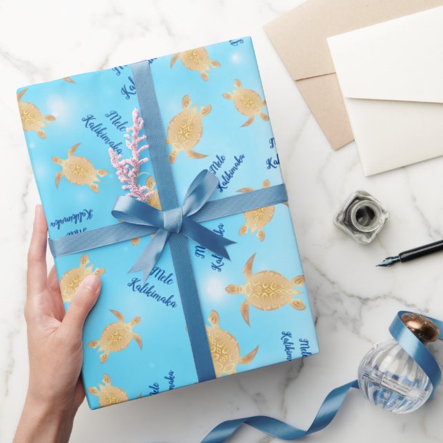 Goldschildkröten Blauer Glitzer | Mele Kalikimaka Geschenkpapier (Schenken)