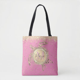 Goldschildkröten-Glitzer Personalisiert in Rosa Tasche