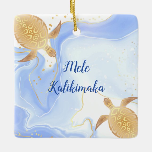 Goldschildkröten Mele Kalikimaka Hawaiianische Wei Keramikornament (Vorderseite)