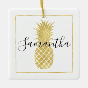Goldschillernde Ananas Keramikornament