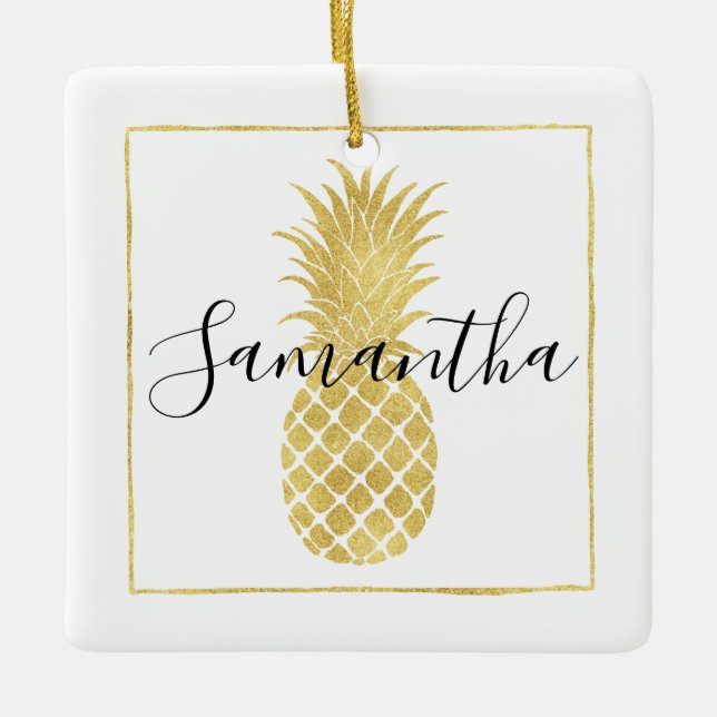 Goldschillernde Ananas Keramikornament (Vorderseite)
